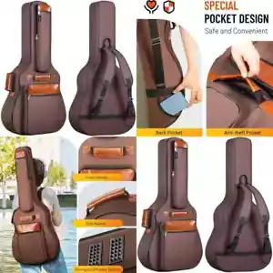 Acoustic Guitar Gig Bag Padded Soft Oxford 6 Pocket Case Heavy Duty Waterproof - Picture 1 of 10