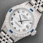 Rolex Lady Datejust Steel And 18k Gold White Roman Diamond Sapphire Bezel Watch 