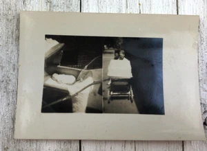 Vintage Photo Snapshot Newborn Baby Pram 1947 Split view Unusual Sweet B&W 3.5" - Picture 1 of 4
