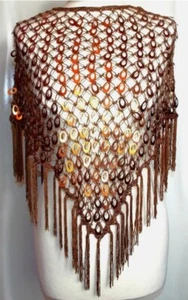 BROWN PARTY🌼 SEQUIN CAPE SHRUG BOLERO PONCHO TASSEL TOP🌼TO FIT SIZES 8 TO 14* - Picture 1 of 3