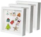  8"x8" Shadow Boxes Display Cases with Soft Linen Back Deep Wood 8"x8"3pk White