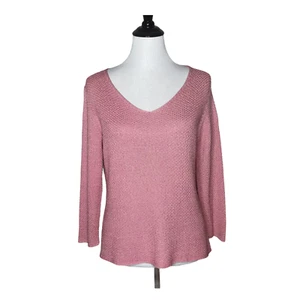 Eileen Fisher Crochet Knit Blouse Women Size S Pink Italian Yarn V Neck Top - Imagen 1 de 11