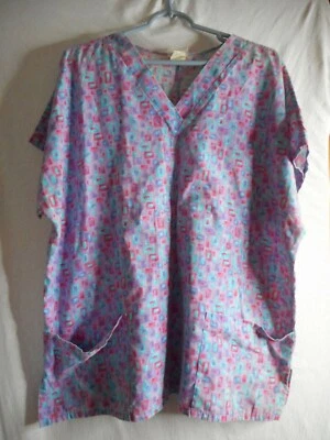 Purple Squares Sz XL Scrub Top  Medical Uniform - Image 1 of 4