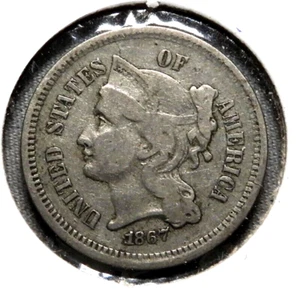 elf Three Cents Nickel 1867 A55 - Picture 1 of 2