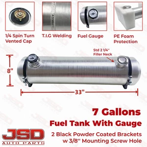 7 Gallon 8x33 Round Gas Tank End Fill Aluminum Spun 1/4 NPT Fuel Tank With Gauge - Picture 1 of 7