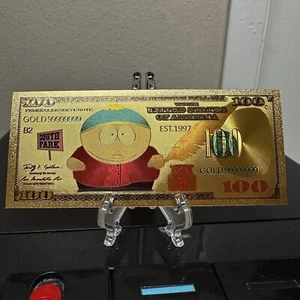 Billete Eric Cartman South Park chapado en lámina de oro de 24k dibujos animados coleccionables - Imagen 1 de 3