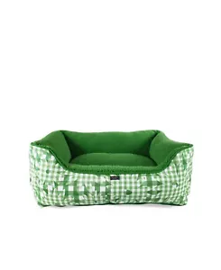 Kate Spade New York Dog Bed Green Daisy Gingham Plaid Pet Bed 31" - Picture 1 of 3
