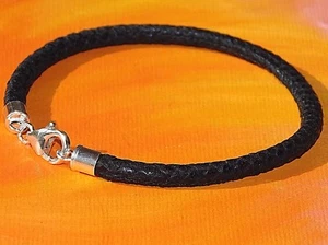 Ladies 4mm Black Snake-print Leather & sterling silver bracelet by Lyme Bay Art - Imagen 1 de 3