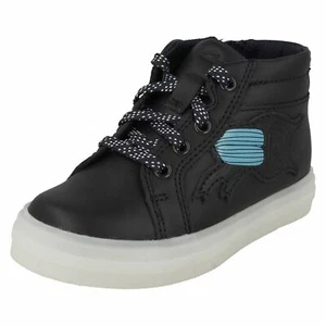 Infant Boys Clarks Light Up Bug Detailed Zip Leather Ankle Boots Flare Fox T - Picture 1 of 10