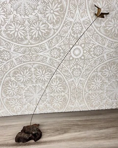 Kinetic MCM Brutalist Brass Metal Driftwood Sculpture Flying Bird on Wire 30" - Picture 1 of 14
