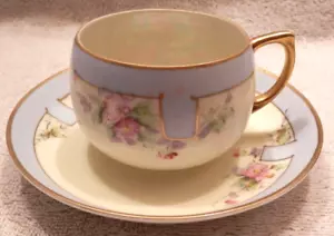 Vintage Meito Porzellan, handbemalt floral, Goldrand Tasse & Untertasse Made in Japan - Bild 1 von 3