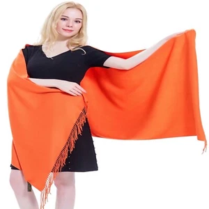 Orange Thick Solid Color Cotton Blend Shawl Scarf Stole Pashmina CJ Apparel NEW - Picture 1 of 11