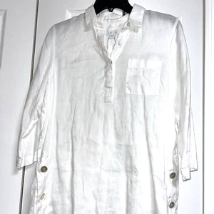 Neu ohne Etikett ~ J. Jill ~ Love Leinen Tunika weiß Knopfleiste Perlmutt Coastal Gr. XS - Bild 1 von 8