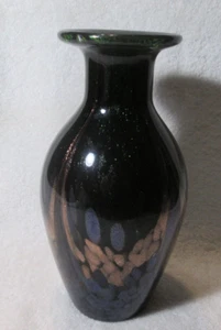 Jarrón de vidrio artístico MCM cobre metálico brillo verde púrpura - Imagen 1 de 9