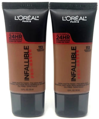(2) Loreal Infallible Pro-Matte Foundation Sealed 1.0 fl oz Ea 113 - Brown Suede - Image 1 of 3