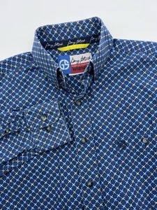 Wrangler George Strait Men Medium Blue Geometric Shirt Cowboy Cut Collection L/S - Picture 1 of 8