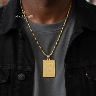 Colgante BARRA DORADA Acero Inoxidable Tono Dorado y Collar Hip Hop Cadena Rolo 24" Foto 1 de 4