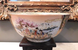 ATQ. LATE 19th / EARLY 20th CENTURY JAPANESE SATSUMA BOWL LARGE 13 3/4" PEDESTAL - Picture 1 of 16