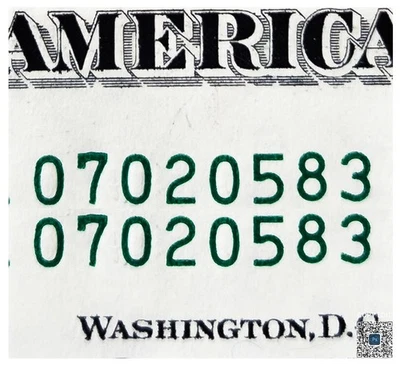 Same Matching Serial Number $1 Bill. Duplicate Serial Number. Unique Dollar. - Image 1 of 3