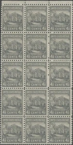Block of 15 stamps - Scott 809 - 4 1/2 cent - White House - 1938 - MNH - Picture 1 of 1