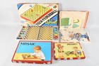 C51L22- Konvolut Vintage Spiele ua Tisch Federball Spiel Mosaic um 1950/60