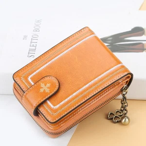 Women's Leather Zipper Wallet Multi-slot ID Card Holder Bag Yellow Coin Wallet - Picture 1 of 4