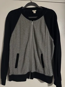 J Crew Damen Jacke XL grau durchgehender Reißverschluss Langarm Baumwolle Freizeit Sweatshirt - Bild 1 von 4