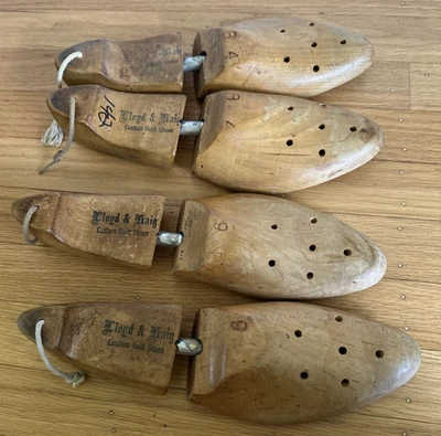 Lote de camilla de árbol de zapatos de madera de colección - Forma tamaños 8 y 9 Lloyd & Haig construida a medida Foto 1 de 4