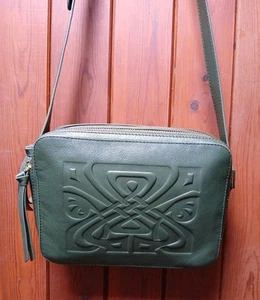 Biba Olive Khaki Green Soft Leather Iconic Logo Embossed Cross Body Shoulder Bag - Picture 1 of 9
