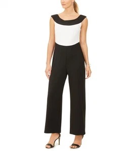 Connected Apparel Womens Colorblock Jumpsuit, Black, Petite, 8P - Picture 1 of 1