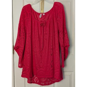 Tacera 3X Wassermelonenrot Spitze Overlay Top 3/4 Glockenärmel 26 28 Stretch Strick - Bild 1 von 3