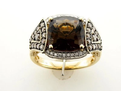 Коктейльное кольцо LeVian из желтого золота 14 карат с дымчатым кварцем и бриллиантами 3,97 TCW размер 6 - Изображение 1 из 4