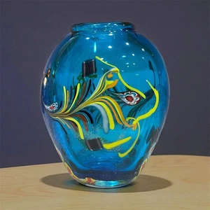 Murano Vintage mundgeblasene bunte Kunstglas Vase 9,75" abstrakt - Bild 1 von 18