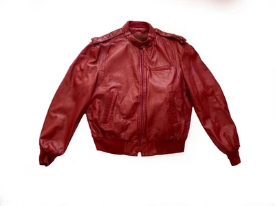 Chaqueta Bomber De Colección Años 80 Fidelity Cuero Rojo Talla 46 Hecha en EE. UU. Cuero Foto 1 de 4