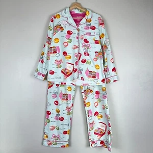Nick & Nora Pajama Women S Flannel Set Mint Green JE T'AIME MACARONS Macaroons - Picture 1 of 22