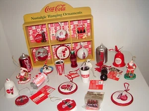 HTF Coca Cola Wood Display Box Lot with 23 Kurt Adler Christmas Ornaments - Picture 1 of 10