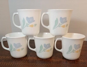 Set of 5 Corelle Friendship 8 oz Mugs Cups Pastel Blue Green Yellow Floral  - Picture 1 of 3