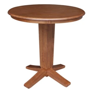 36" Round Solid Wood Top Pedestal Dining Table in Distressed Oak - Picture 1 of 4