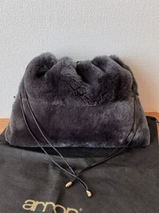 Arron Shearling Drawstsring Shoulder Bag Purse Leather in Gray NEW From Japan !! - Picture 1 of 8