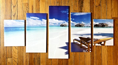 Canvas 5 Panels Beach Landscape-Chair  Wall Art Poster Print Large Modern - Image 1 of 4
