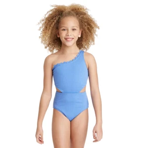 Girls Solid Summer Scallop Swimsuit art class Blue Size S - Picture 1 of 3