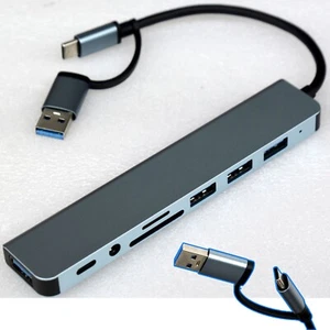 Port Replicator USB-C 4X USB 3.0 Hub 8-In-1 Adapter SD Card Sound 4X USB Type A - Picture 1 of 5