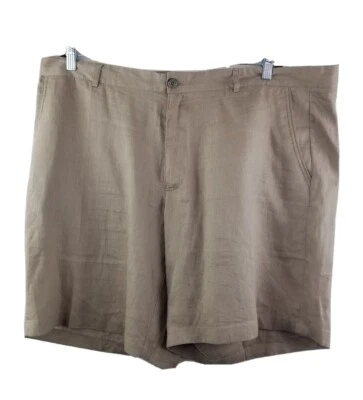 Tasso Elba Shorts Mens 42 100% LINEN Tan Chino Khaki Lightweight Vacation Cruise - Image 1 of 4