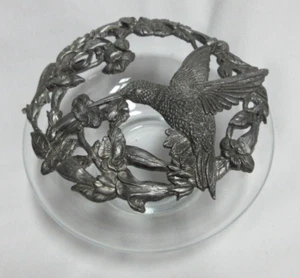 Vintage Metzke Pewter Blown Glass Potpourri--Trinket Jar Hummingbird Decor Y2K - Picture 1 of 4