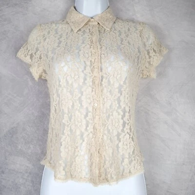 Vintage The Limited Lace Top Womens Small Ivory Short Sleeve Sheer Whimsy Fairy - Image 1 of 4