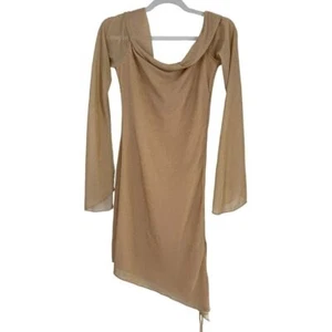 Princess Polly Villa Off the Shoulder Metallic Gold Ruched Mini Dress Size 8 - Picture 1 of 6