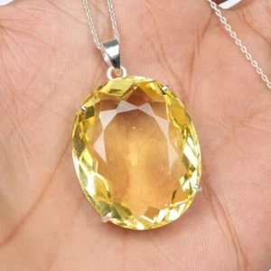 Valentine's Day Lemon Topaz Gemstone 925 Sterling Silver Handmade Pendant - Picture 1 of 3