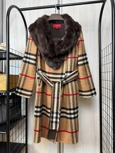 Burberry London nova check belted coat real fur vintage - Picture 1 of 15