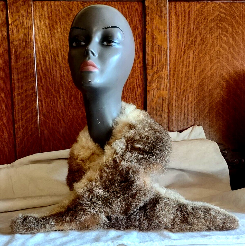 De Colección Estola de Piel Cuello Solapa Marrón Claro Chal Envoltura Acolchada Espalda 40" X 4" Foto 1 de 4