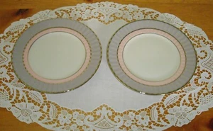 Vintage Belora Fine China SUNSET CA Pink Silver Swirl 6 3/8" Plates ~ Set of 2 ~ - Picture 1 of 7